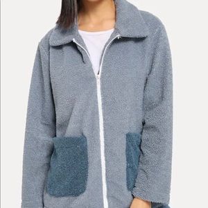 Contrast Pocket Teddy Zip Up Jacket